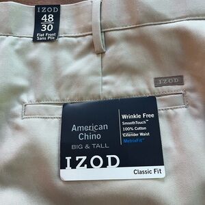 IZOD men’s Classic wrinkle free American cotton chino, extender waist 48x30 New